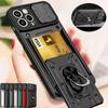 Phone Case For iPhone 17 16 15 14 13 12 11 Pro Max Plus SE Slide Camera Card Slot Military Grade Ring 360 Magnetic Back Cover