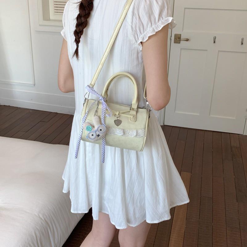 Stylish Boston Bag With Bow Detail Soft PU Pillow Shape Crossbody Shoulder Daily Wear