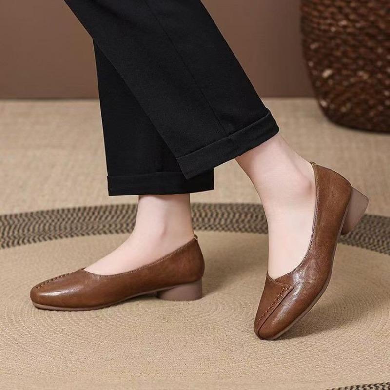 Autumn Fashion Trend Non-slip Light Mouth Single Shoes New Soft Leather Spring and Autumn Leather Shoes Retro Women's Shoes