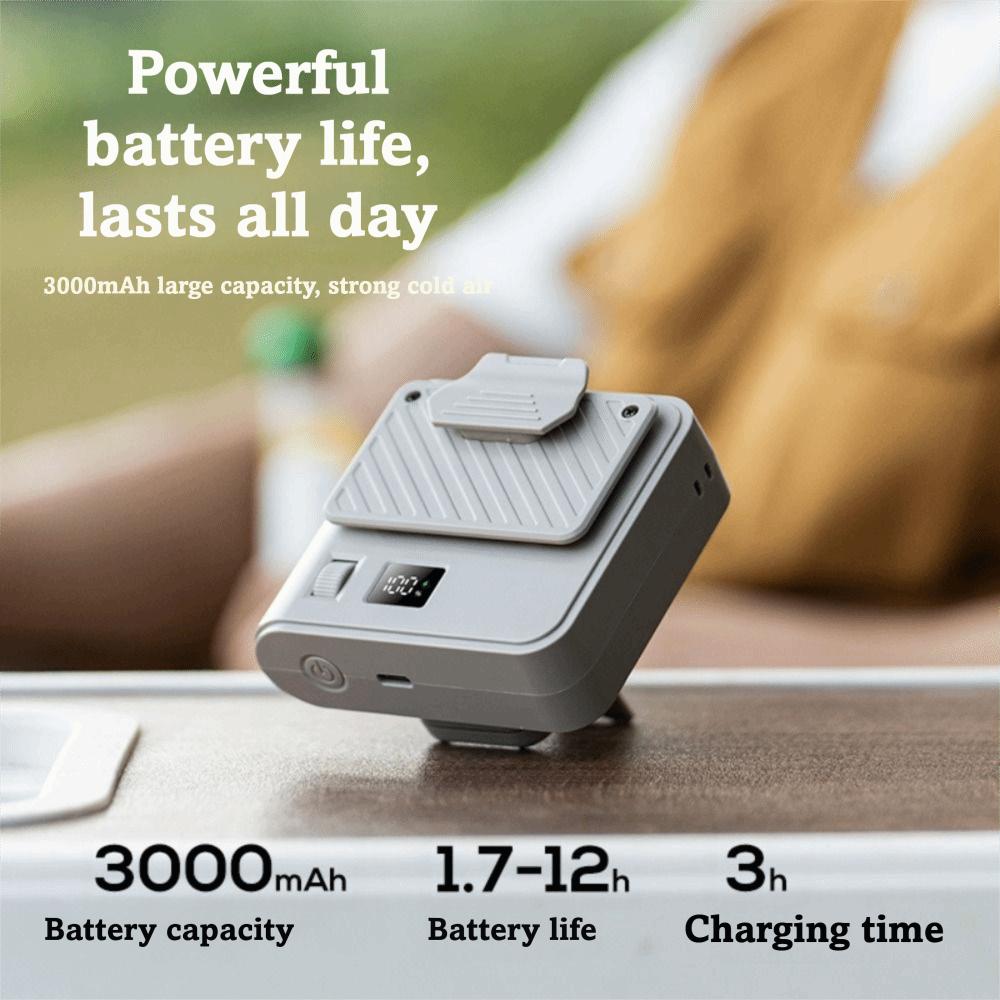 9500RPM Rechargeable Wearable Fan LED Display Waist Clip Fan Hands-Free Hanging Neck Fan Jobsite