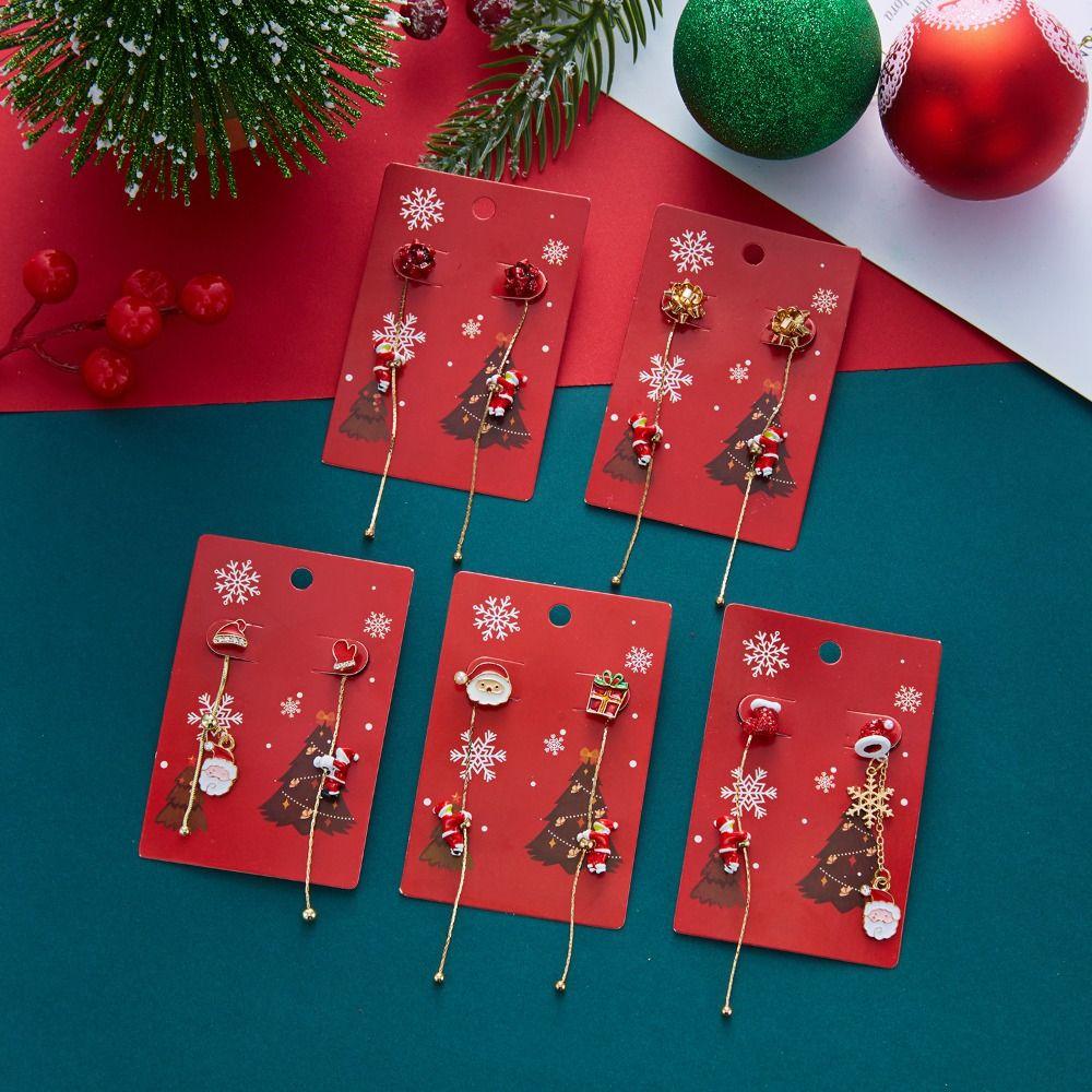 Tassel Christmas Earrings Rhinestone Moving Santa Claus Dangle Earrings Christmas Jewelry Girls