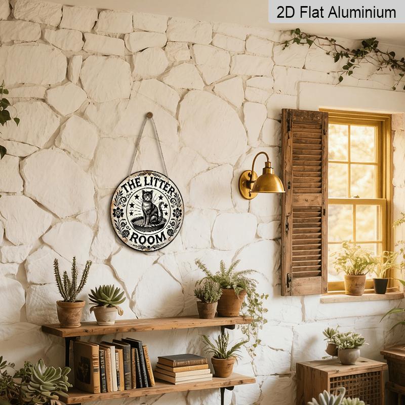 2D Flat, 1pc Printed Round Aluminum Decorative Sign with a Cat Theme, Measuring 20×20 CM (7.87×7.87 Inches), Perfect for Areas Where Cats Are Kept At
