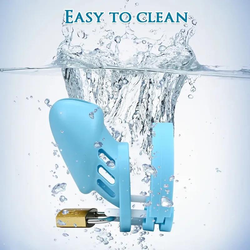 Soft Silicone Chastity Cage Device Anti-Cheating Penis Lock with 2 Size Cock Rings Penis Restraints for Men Discreet Sex Toys 18