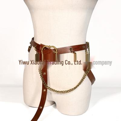 Cintura a Catena Sottile in Pelle Medievale Stile Vichingo Nordico - Decorazione Punk Retrò