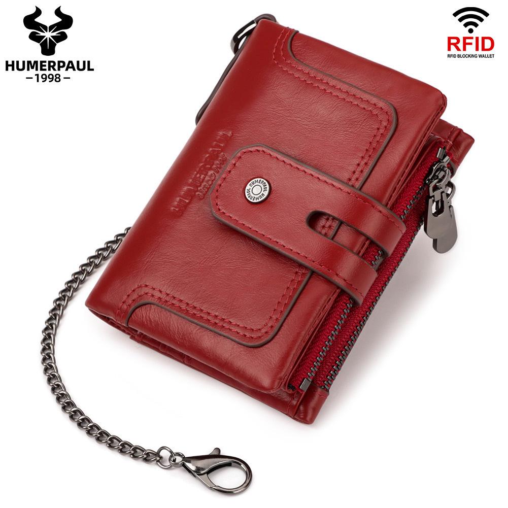 

Мужской короткий кошелек из первого слоя коровьей кожи с двумя молниями, кошелек для мелочи из натуральной кожи красный