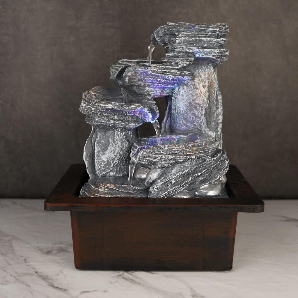 Tabletop Water Fountain | Polyresin Indoor Outdoor Water Fountain with LED Lights | Home Decor, Office, Living Room