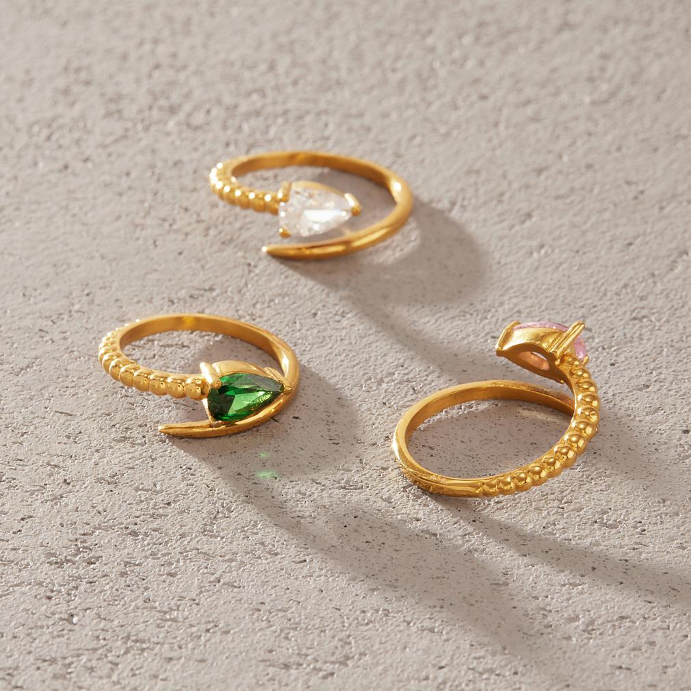 Uworld Water Drop Zircon Snake Shape Open Rings For Women Minimalist 18K Gold Plated Stainless Steel Rings Fashion Jewelry Gift