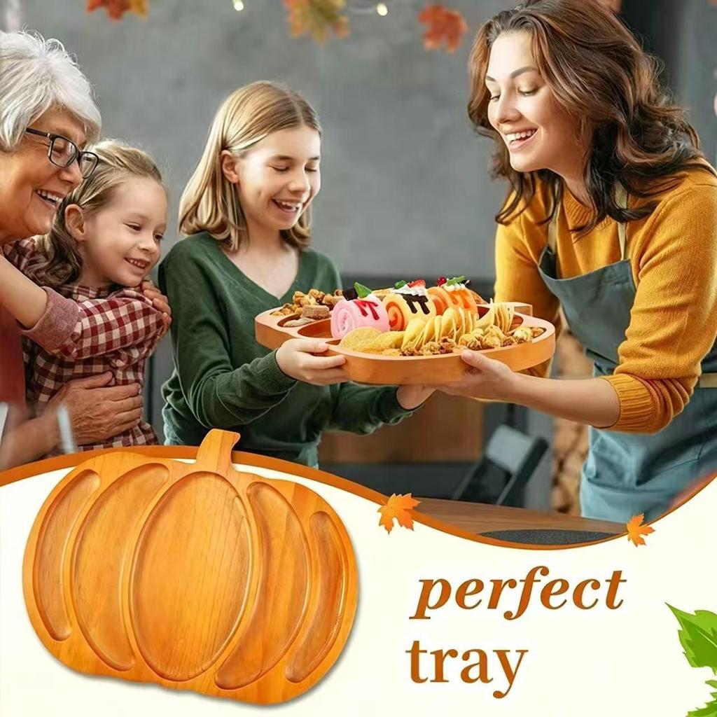 Pumpkin-Shaped Wooden Halloween Snack and Candy Tray