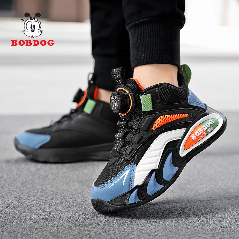 Babu bean boys shoes 2025 spring and autumn new casual leather surface waterproof soft sole rotating button children's sports shoes