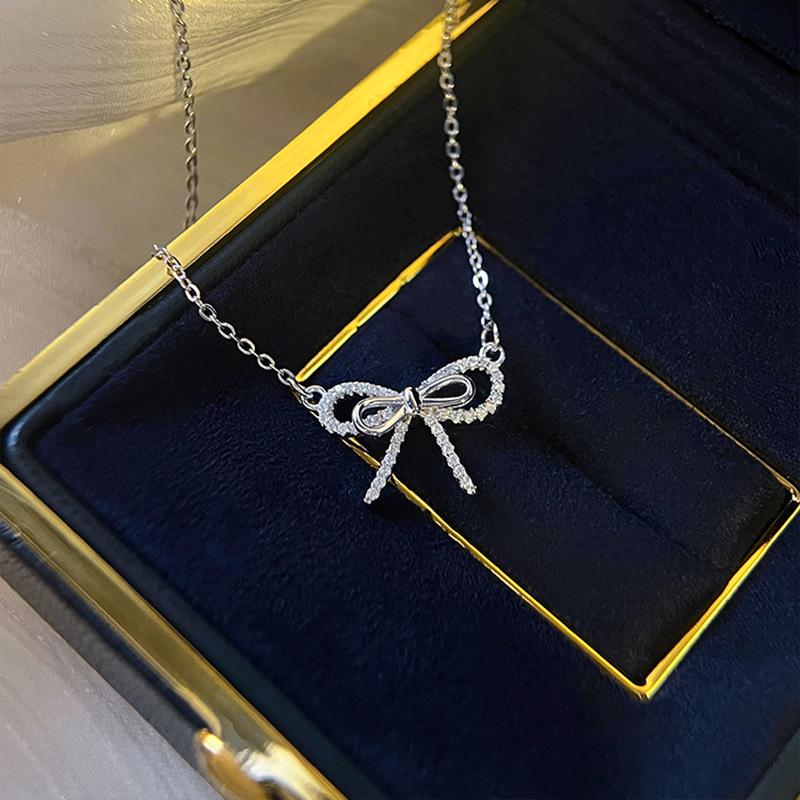 Stainless Steel Bowknot Clavicle Necklace for Women - Summer Light Luxury Niche Design