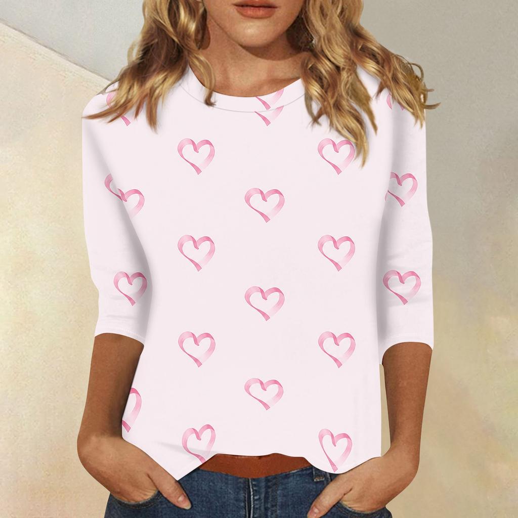 Women's Breast V-Neck Casual Three-Quarter Sleeve Printed Top