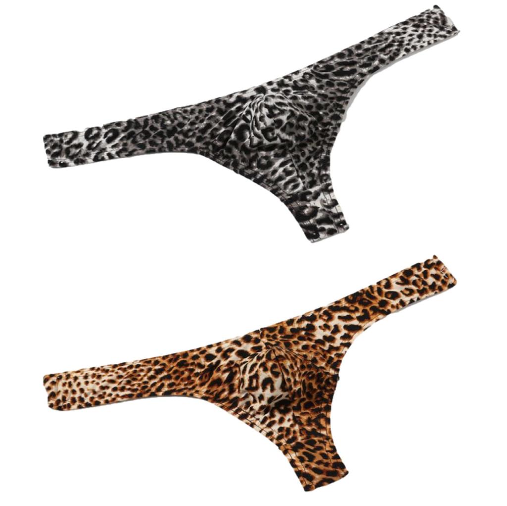 DauStage Leopard Size Men's T-Back Panties, Print, Underwear, 2-Pack (12, 2-Color Set, L)