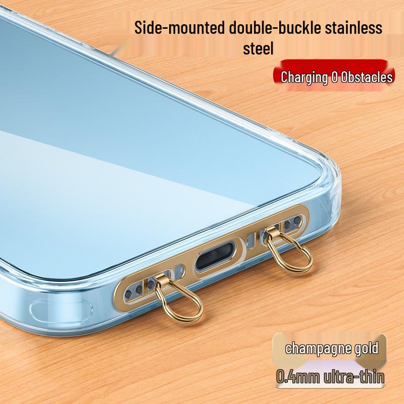 Ultra-Thin Stainless Steel Mobile Lanyard Clip with Double Hanging Buckle and Strong Anti-Lost Back Patch