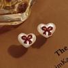 French Sweet Love Bow Pearl Stud Earrings, Autumn And Winter Retro High-End Fashion Temperament Earrings