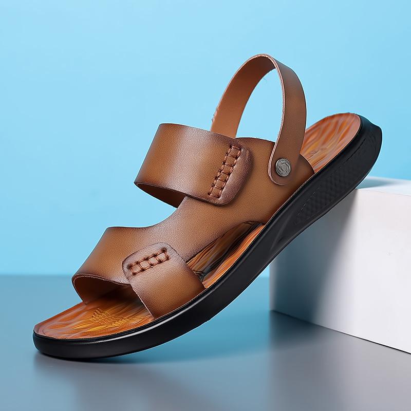 2025 Men's Genuine Leather Sandals: Beach & Casual Non-Slip Soft Sole Dual-Use Summer Shoes