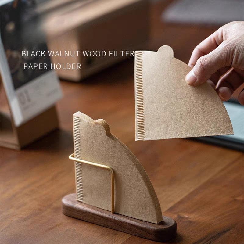 Oak/Walnut Wood Filter Paper Rack Holder Vertical Storage Stand Durable for Fan Shape V Shape Filter Paper Coffee Accessories