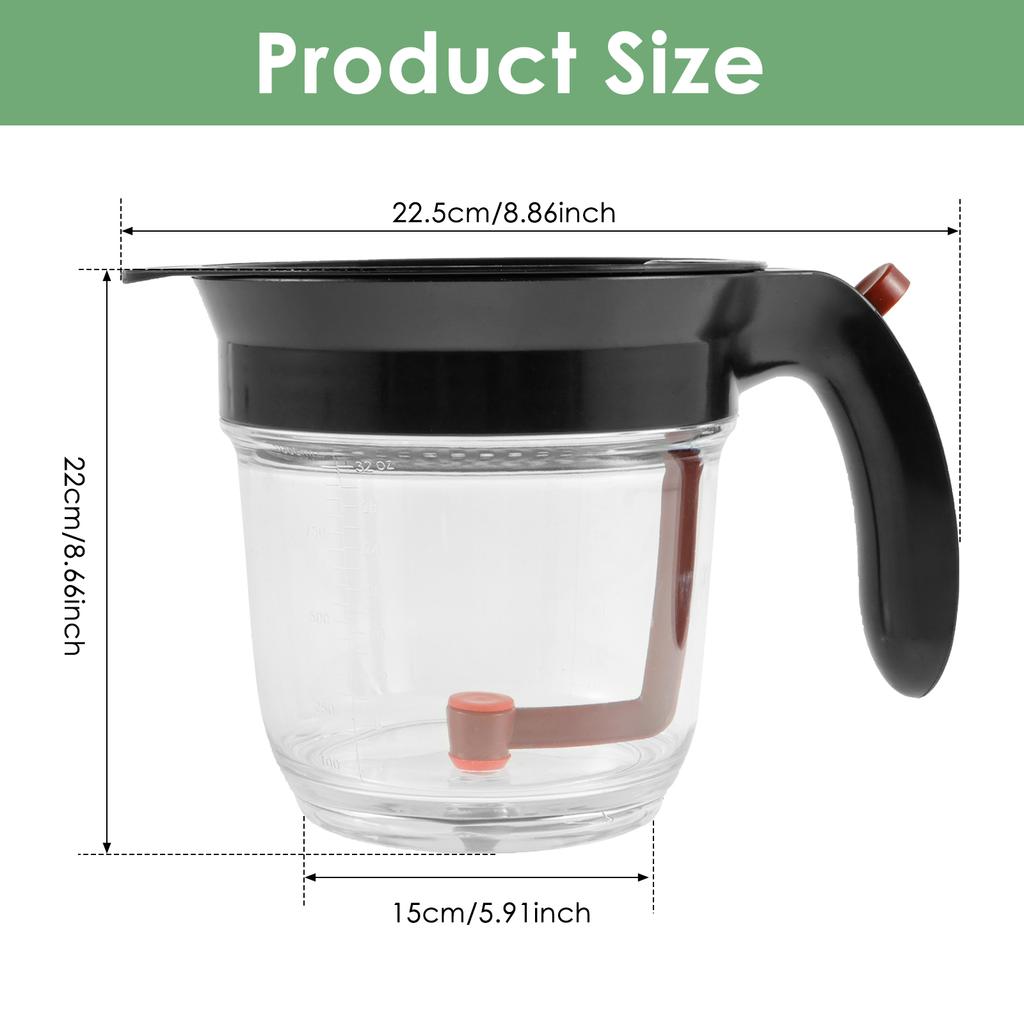 Fat Separator with Bottom Release 4-Cup Gravy Separator Measuring Cup Plastic Soup Oil Separator Fat Skimmer for Kitchen Cooking