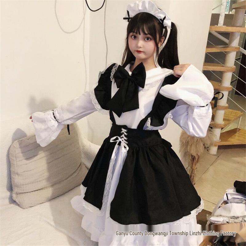 Schwarz-Weißes Dienstmädchenkostüm Cosplay-Kleid für Café, Arbeitskleidung oder Party