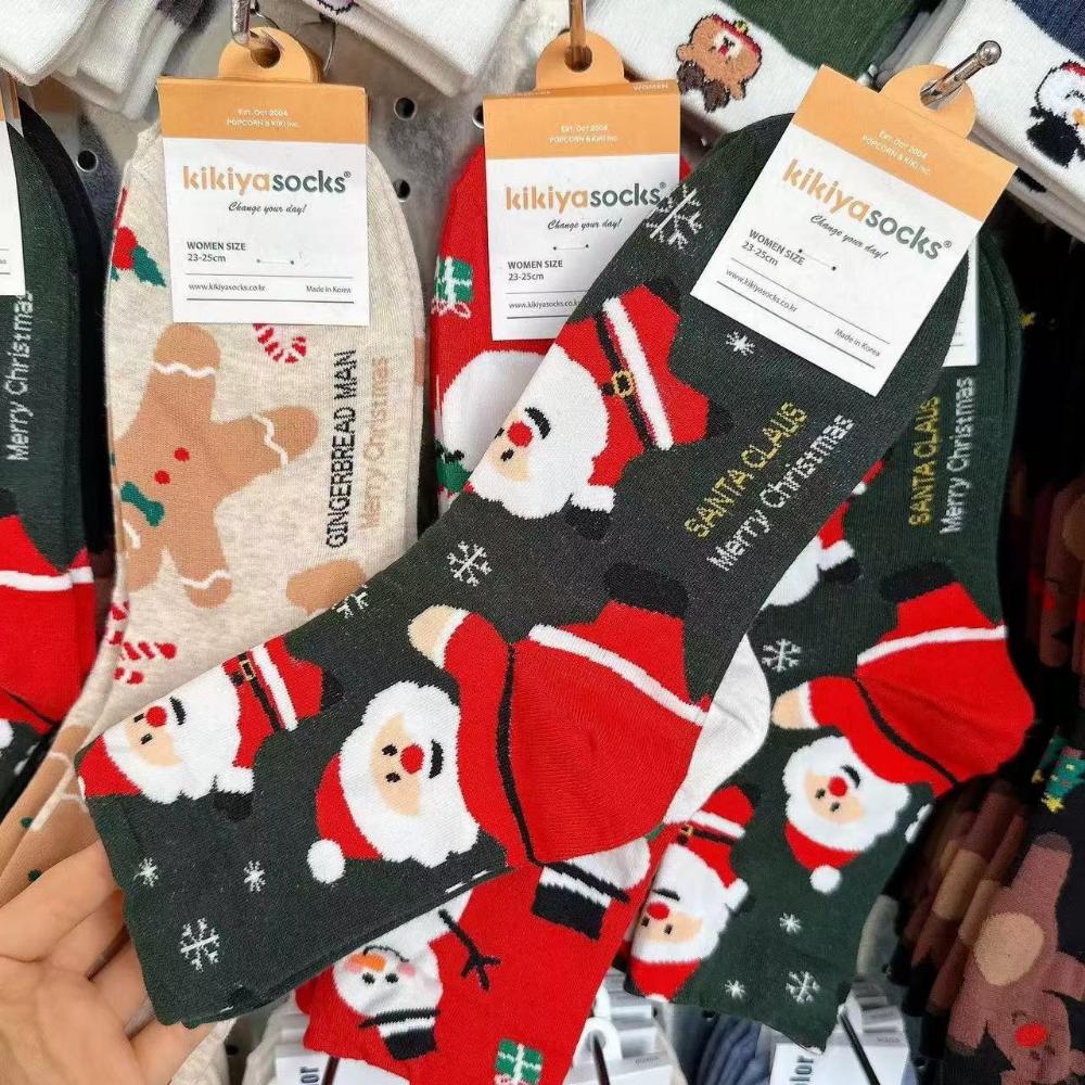 Cartoon Christmas Socks Cartoon Santa Snowman Mid-calf Socks Fall and Winter Mid-calf Red Socks