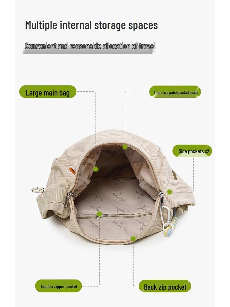 Korean Style Large Capacity Corduroy Shoulder Crossbody Bag - Simple & Fashionable Underarm Design