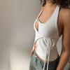 French Style Sexy Asymmetric Sexy Cutout Vest for Women Halter Spaghetti Straps Stylish Silm Lace Up Short Tops