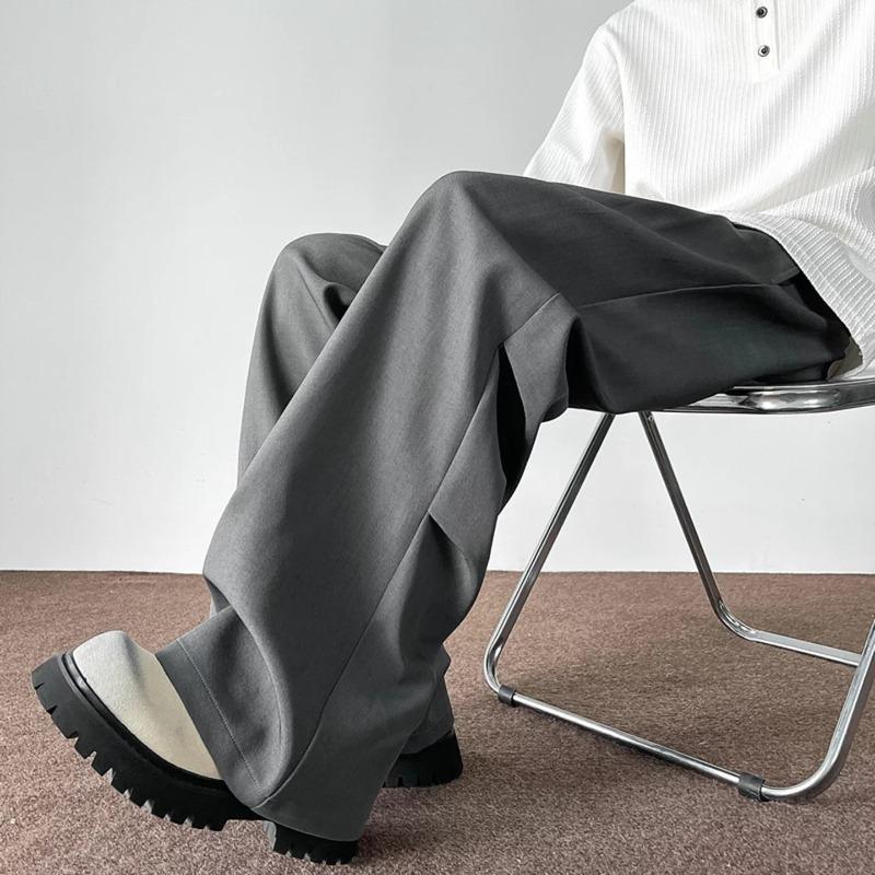 Old Qian Feng A-word pleated trousers men's spring and autumn American trendy brand pendant suit pants retro slightly elongated pants