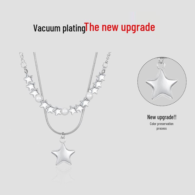 Double Layer Star Pendant Necklace - Women's Niche Luxury, Sweet & Cool Style, High-End Jewelry Accessory.