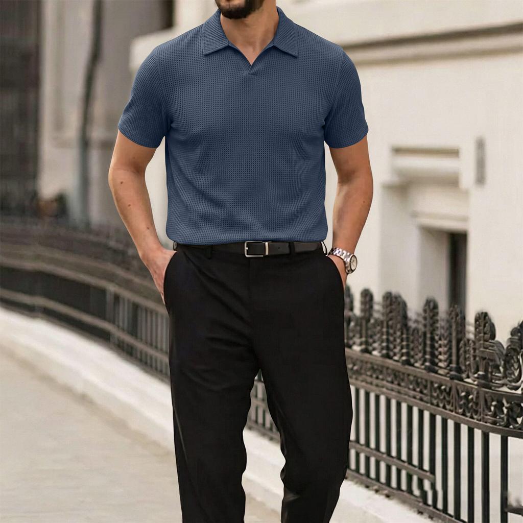 Men's Summer Ice Silk Mesh Short Sleeve Polo Shirt Buttonless Design Breathable Lightweight Casual Top