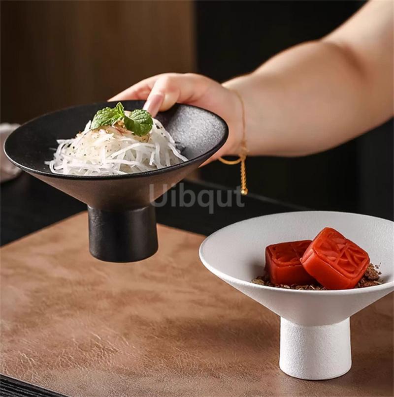 Ceramics Dinner Plate Tall leg Pasta Plates Salad Bowls Soup Basins Creative Restaurant High Feet Tableware Snack Dessert Trays