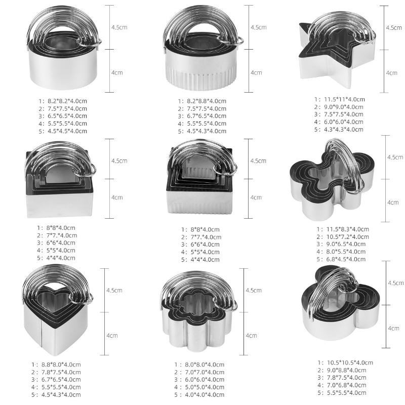 5 Pcs Stainless Steel Baking Cookie Cutters Set With Hanging Basket And Dual Handle Mousse Rings For Cake Biscuit Making