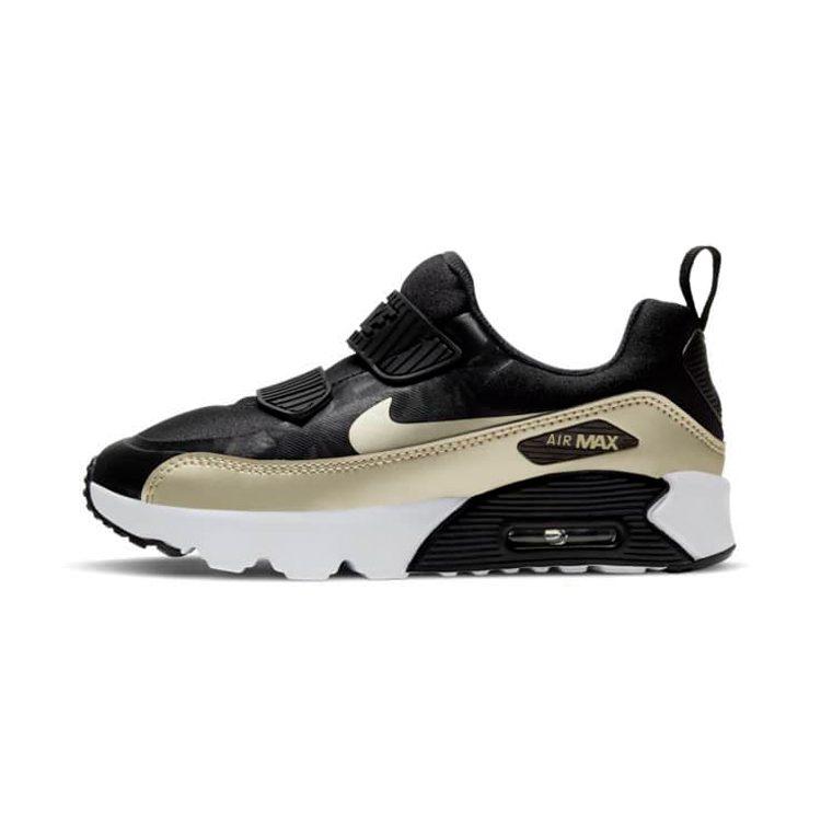 Nike Air Max 90 Tiny Cushioning Low top Running Shoes Black Gold Children Aged 3 7 Years Old DC9200-091
