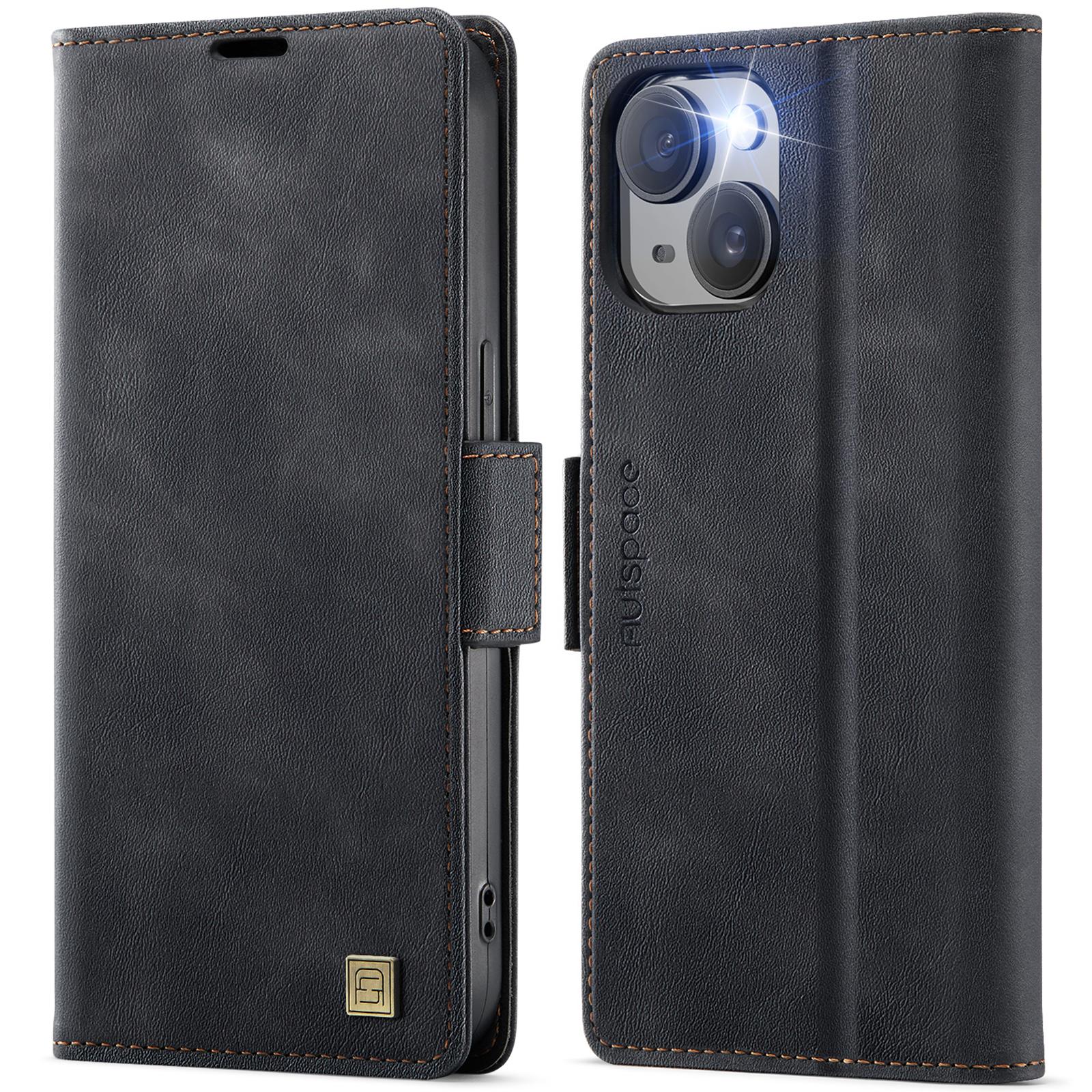 For iPhone 15 Plus Case AUTSPACE A11 RFID Blocking Retro Leather Cell Phone Wallet Cover A