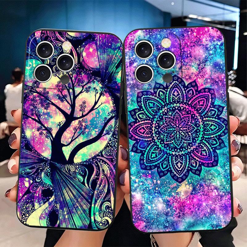 Mandala Sunflower Dreamy Style Soft Phone Case for iPhone 16 16E 17 Air 15 Pro Max 14 Plus 13 Mini 11 12 7 Black Cover Back Shel