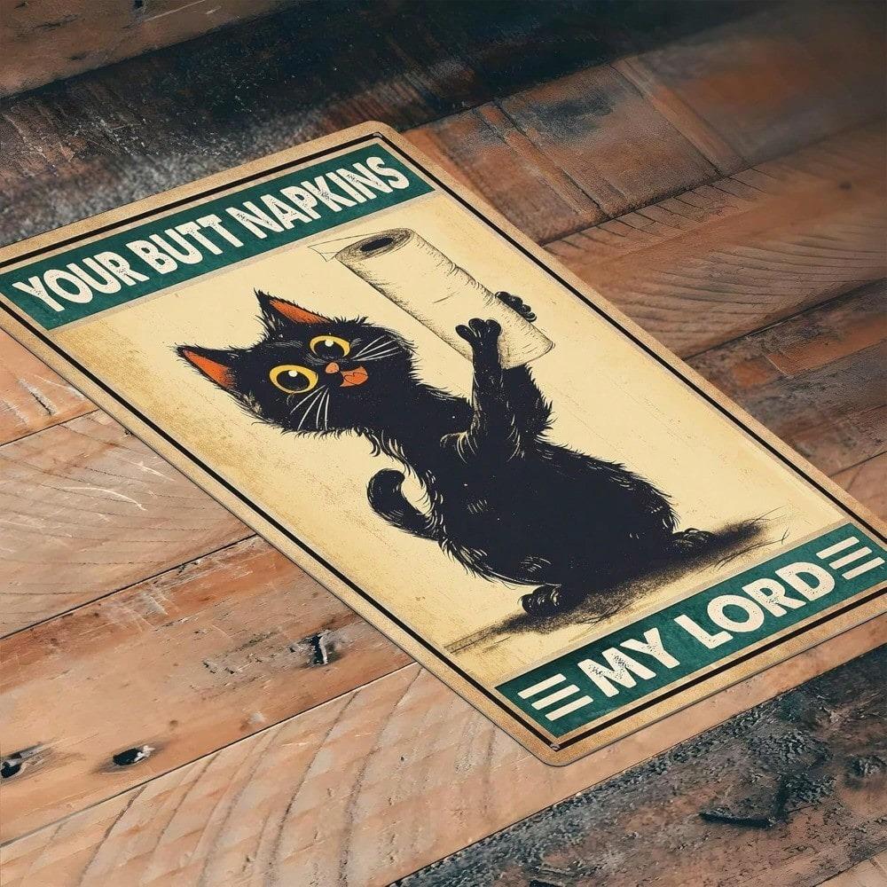 Vintage Black Cat Metal Tin Sign Rustic Bathroom Wall Art Home Decor 8x12 Inches