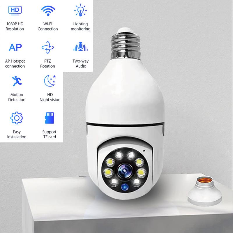 Wifi Mini E27 Bulb IP Camera - Full Color Night Vision + Automatic Human Tracking, Indoor Surveillance Security Monitor