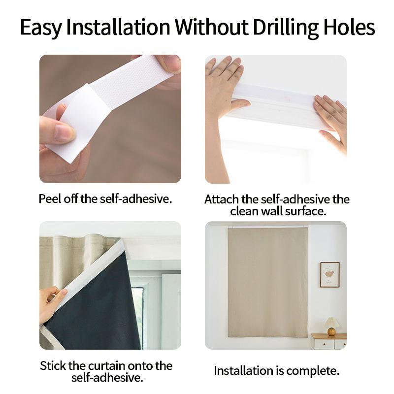 Easy Installation Window Curtain Summer Window Shading Cloth No Punching Rent House Sun Protection Self-adhesive Short Curtains