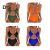 Women One-piece Swimsuit Sling High Waist Hollow Monokini Solid Color Quick Drying Elastic Fabric Beachwear with Chest Pad