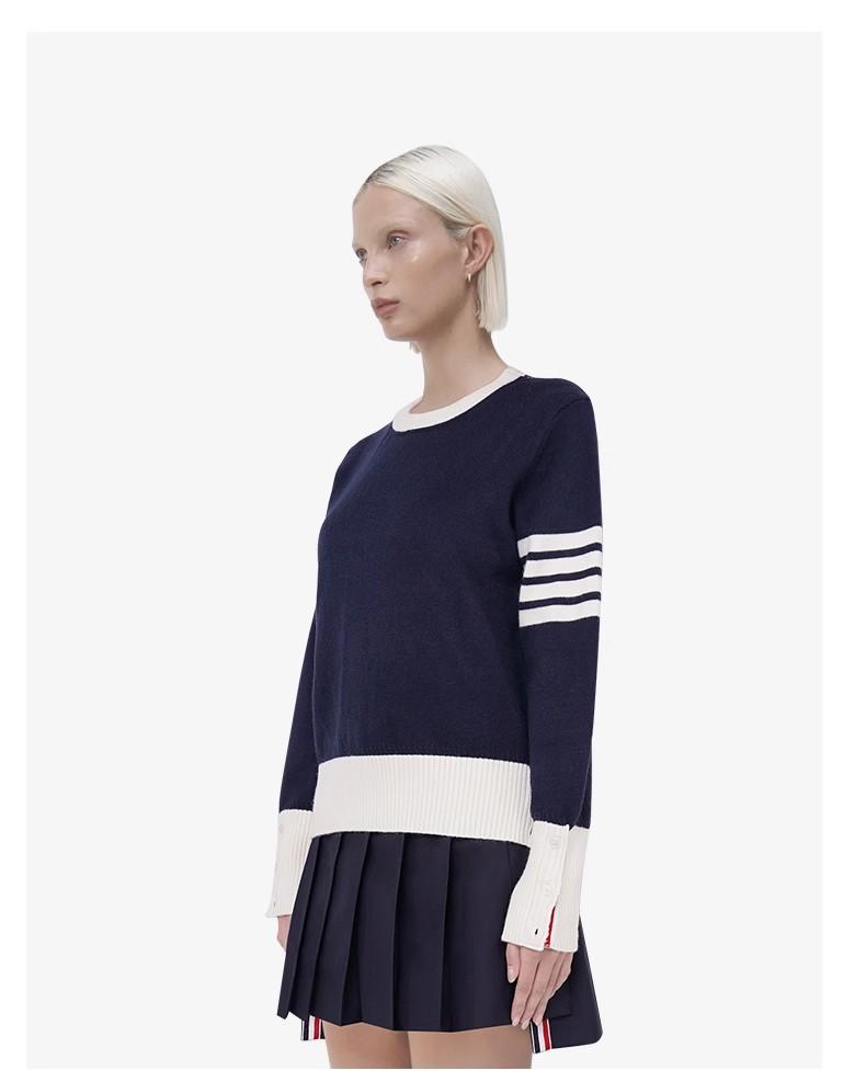 TB Knitted Sweater Women's New Autumn and Winter Same Style Couple's Color Collision Loose College Style Color Blocked Round Neck