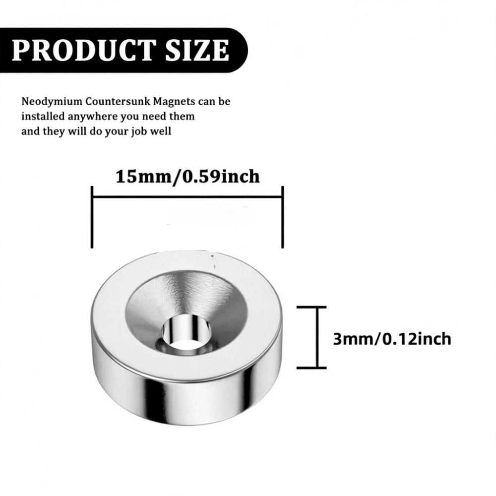 15x3mm Countersunk Round Disc Magnets with 4mm Hole, Multipurpose Flat Magnetic Pieces for Refrigerator Decoration, Office