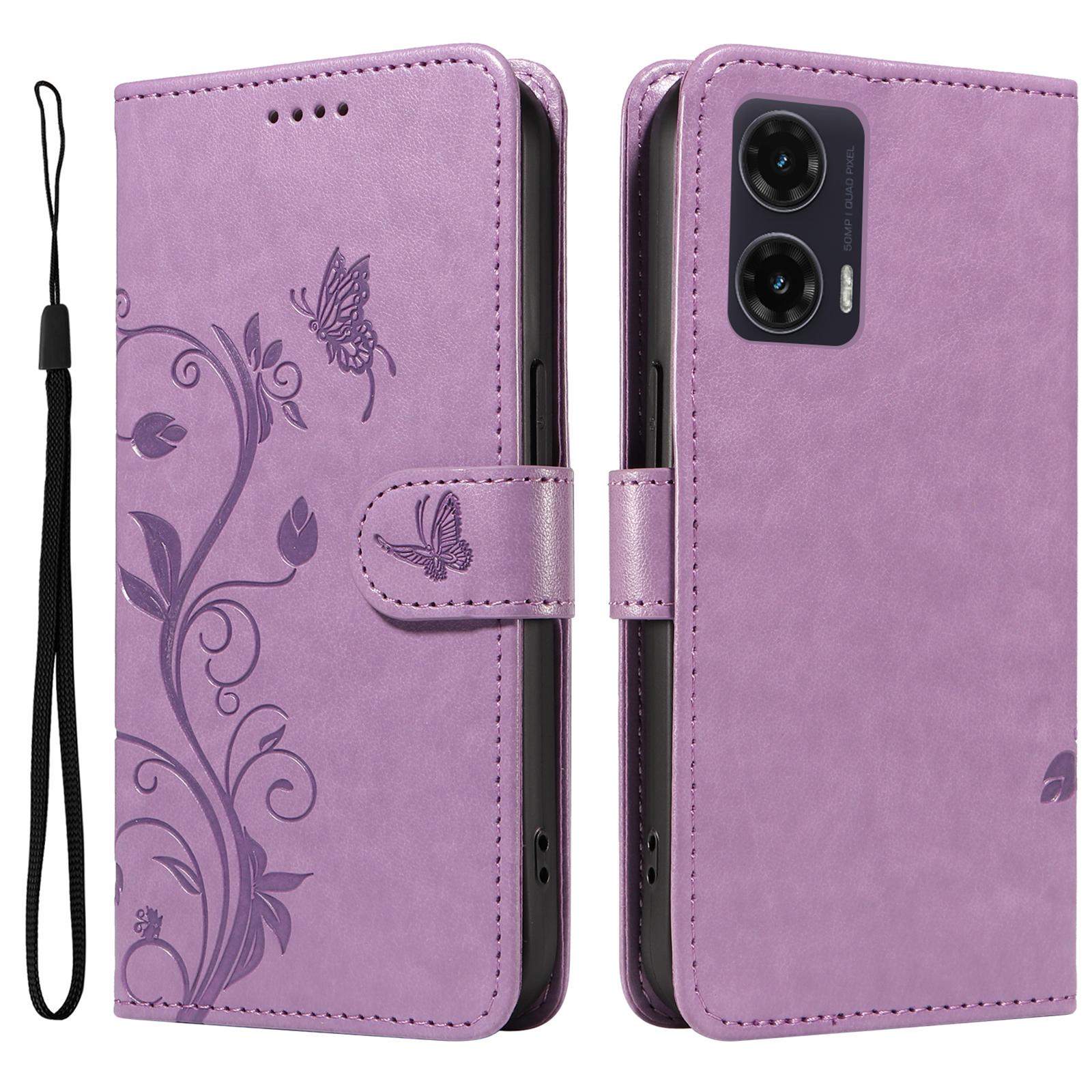 

For Motorola Moto G35 5G PU Leather Cases Flower Pattern Wallet Stand Phone Cover with Strap D