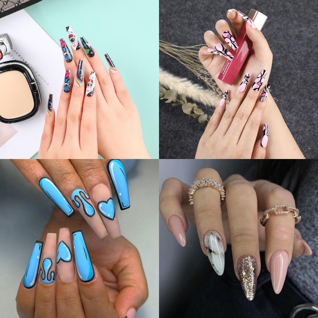 24Pcs Gradient Long Ballet Press On Nails With Glue Full Cover Acrylic False Nails Artificial Manicure Tips