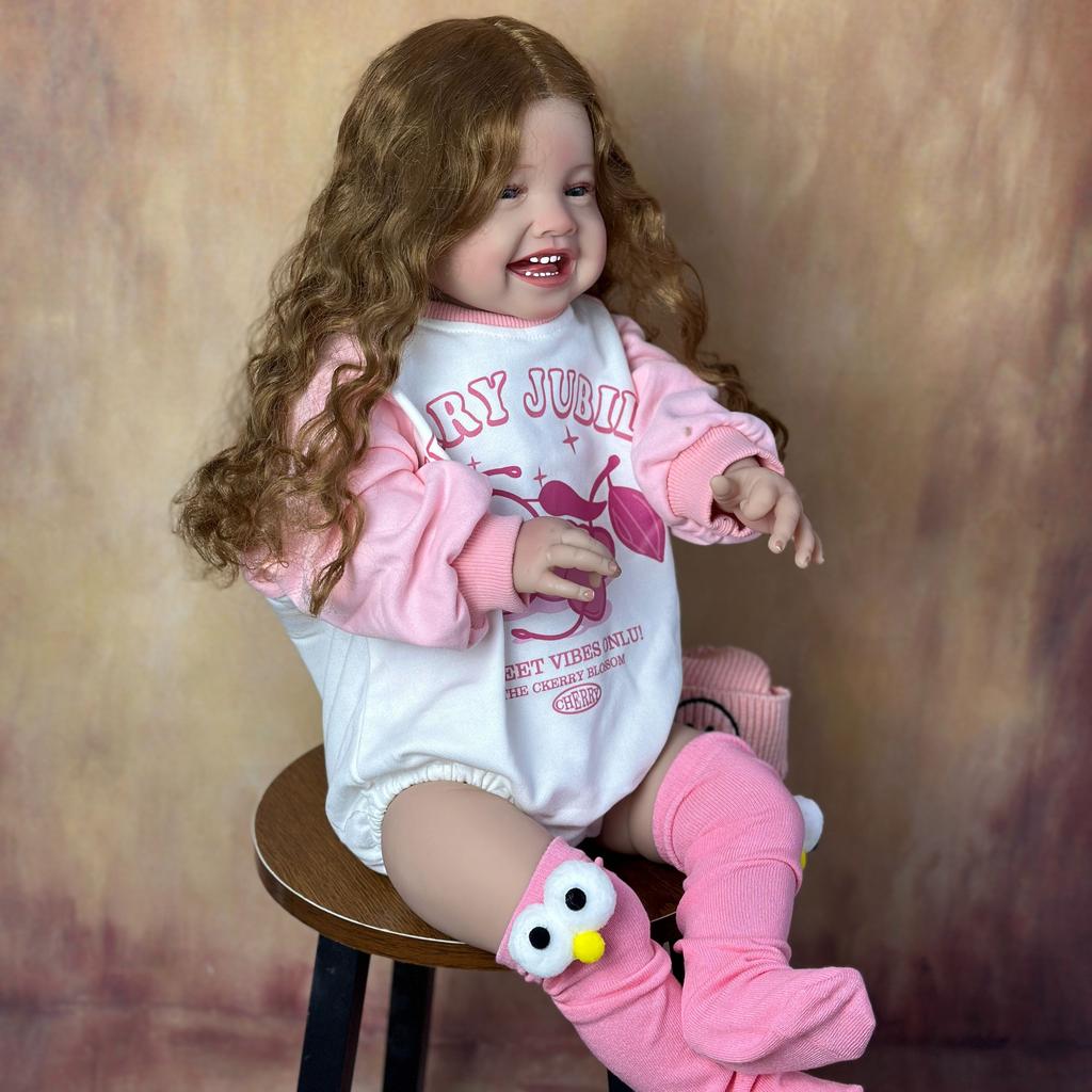 BZDOLL Reborn Baby Soft Silicone Cloth Body Smiling Girl  60 CM 24 Inch Doll Princess Toddler Bebe Artist Collection