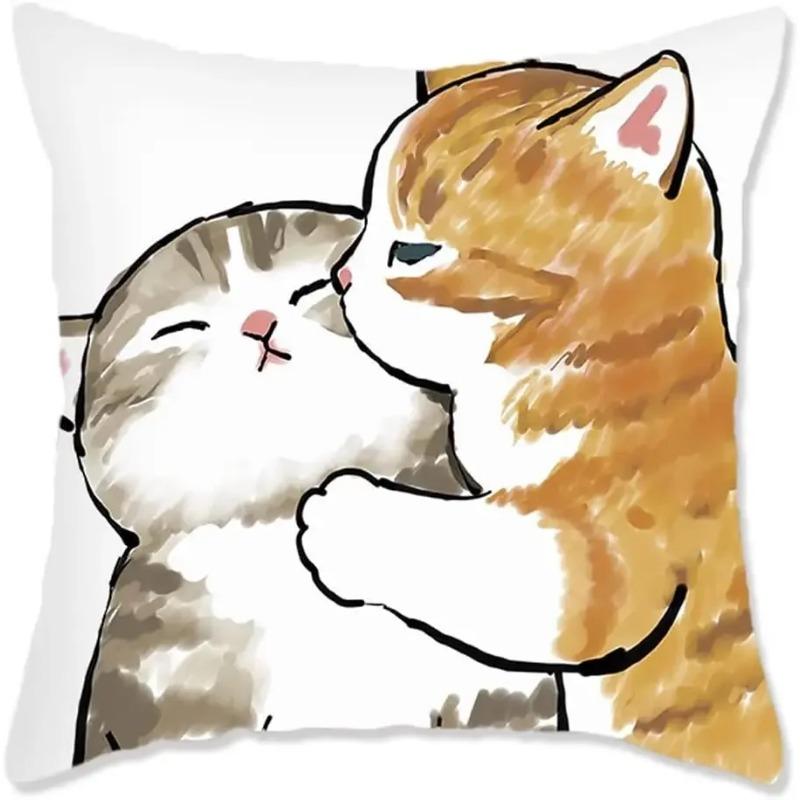 Cute Cat Theme Throw Pillowcase Animal Kitten Pillowcase Soft Short Plush Sofa Decorative Pillowcase with Hidden Zipper