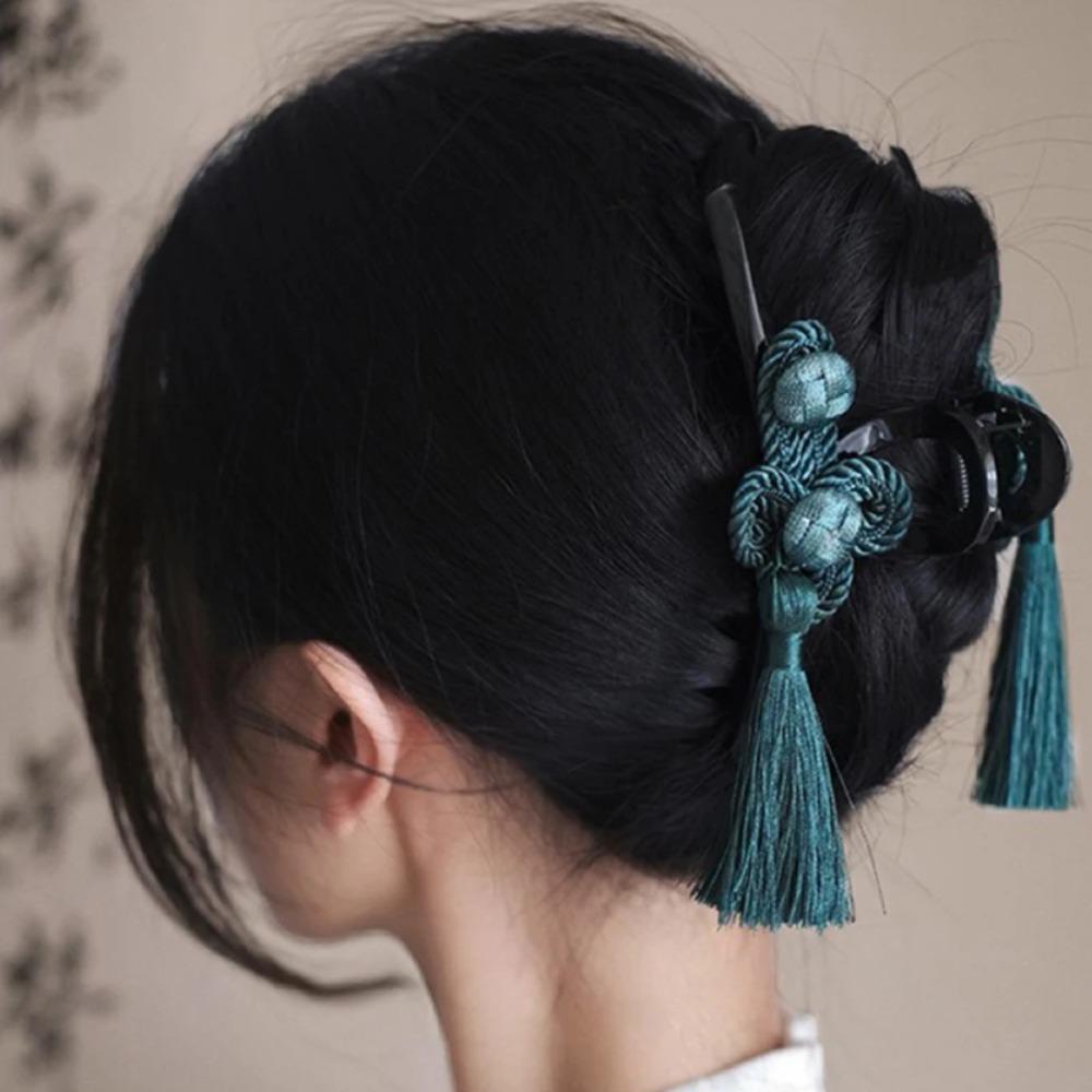 Acryl Handgewebte Quaste Clip Elegante Haarspangen für Cheongsam Hanfu Geflochtene Hochsteckfrisur