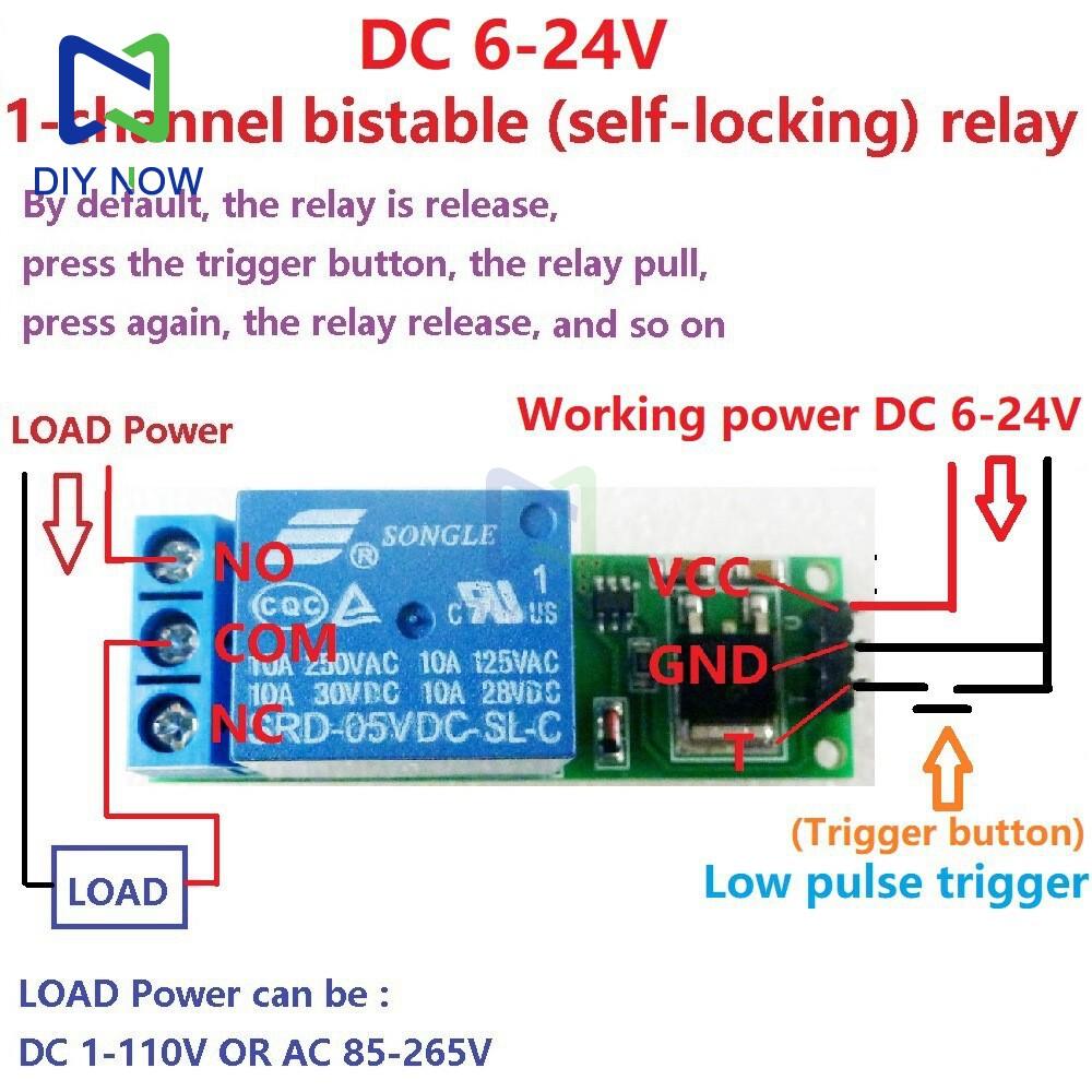 IO25B01 DC 6V 9V 12V 24V Flip-Flop Latch Relay Module 1 Channel Bistable Self-locking Switch Low Pulse Trigger Board for Arduino