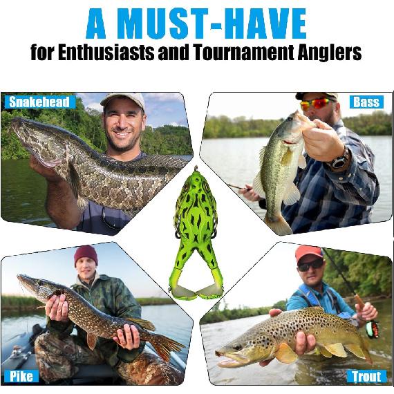 Top Water Soft Frog Bass Fishing Lures Kit, Double Propeller Legs, 5 Connection Rings, Thickened Silicone Skin, Bigger Splash More Attractive,