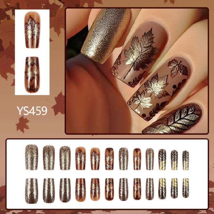 Lönnlöv Thanksgiving Press On Nagel Medium Fyrkantig Matt Nagelkonst Dekoration 24 st Lösnagel för Fest och Daglig Användning