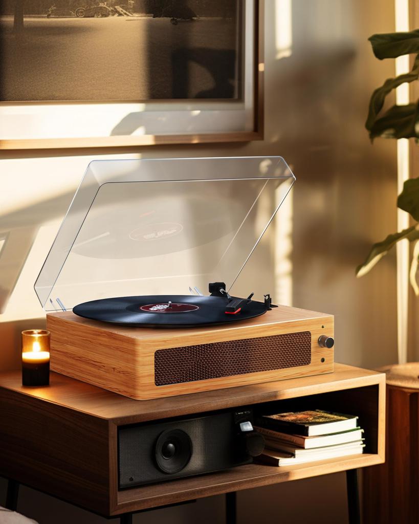 Hoshikou Denpa Vintage Record Player with Bluetooth, External Speaker Connection, 12107 Inch and 784533 Rotation Speed Support