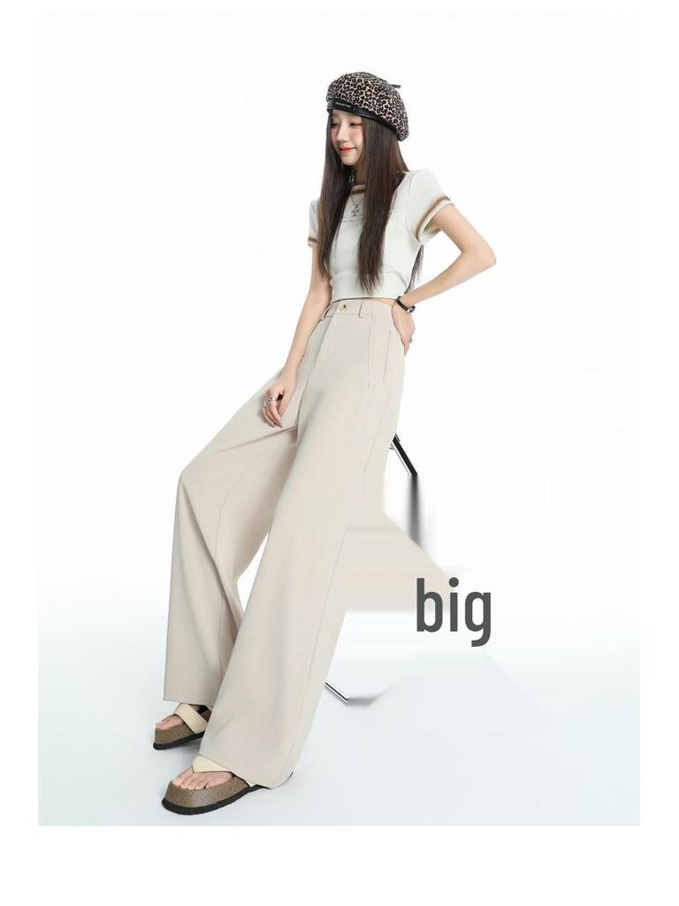 2026 Women's Black Slimming Wide-Leg Casual Pants, Plus Size, Soft Thin Fabric, Straight-Leg Design.