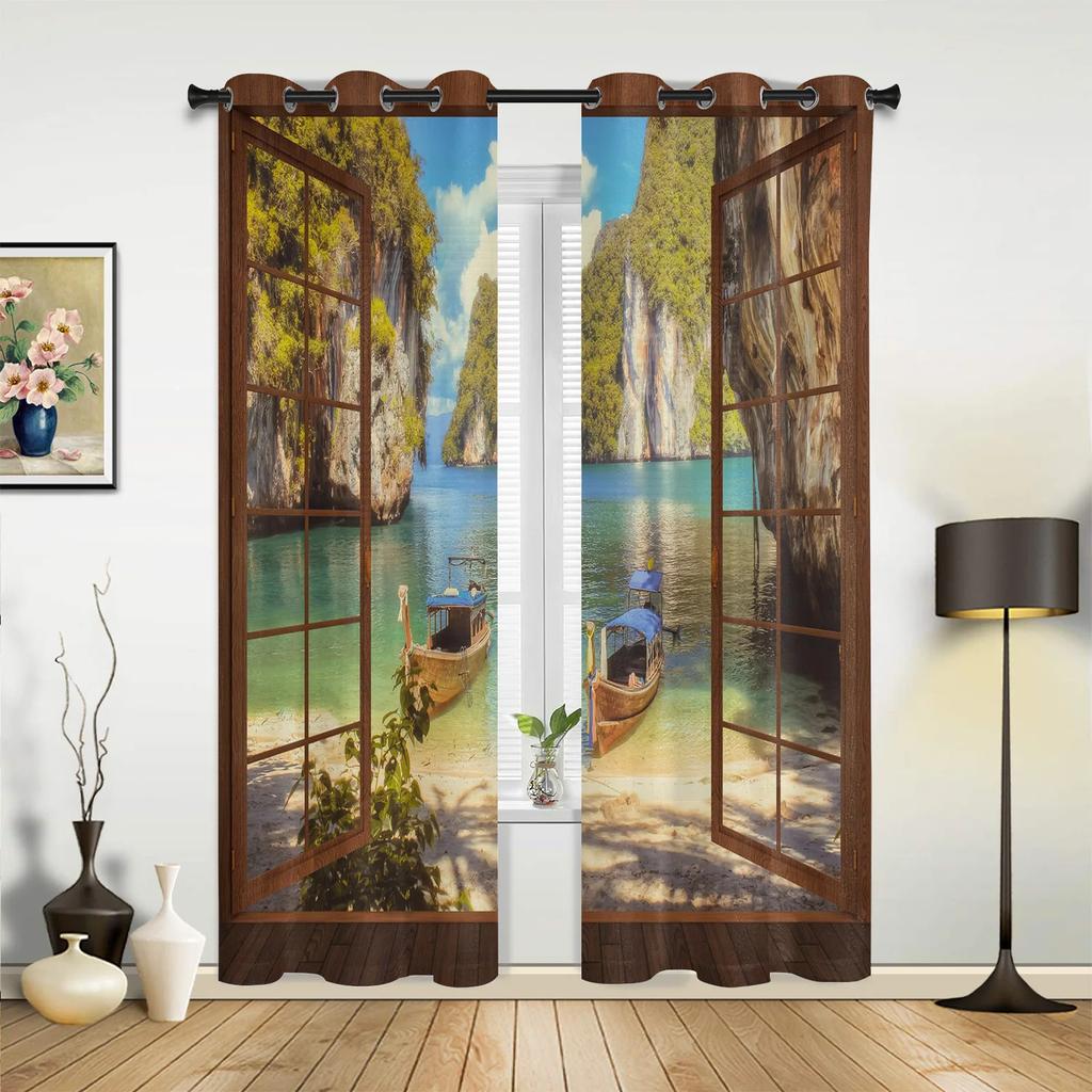 Średniowieczne Drewniane Okna Ścienne Stare Brązowe Zasłony Budynkowe do Pokoju Dziecka Salon Draperie Kuchenna Zasłona Okienna Dekoracja Domu
